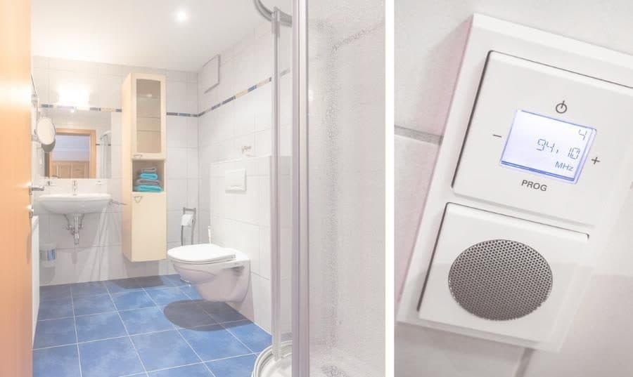 Badezimmer mit Dusche und WC in der Ferienwohnung Landhaus Angelika
